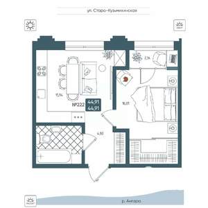 1-к квартира, вторичка, 45м2, 12/20 этаж