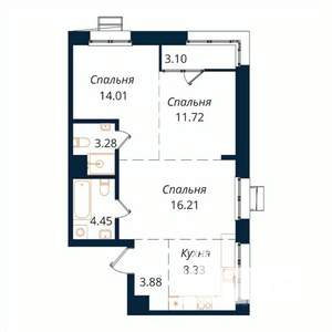 3-к квартира, строящийся дом, 65м2, 5/18 этаж