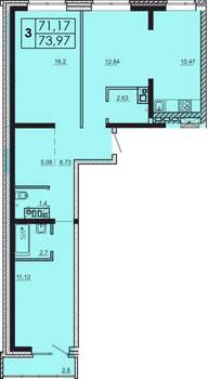 3-к квартира, строящийся дом, 74м2, 8/18 этаж