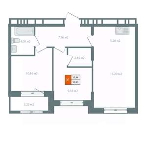 3-к квартира, вторичка, 57м2, 13/14 этаж