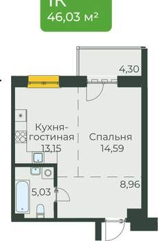 Студия квартира, вторичка, 46м2, 1/10 этаж