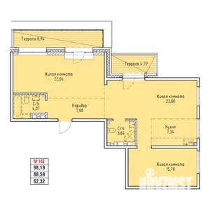3-к квартира, строящийся дом, 98м2, 18/19 этаж