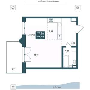 1-к квартира, вторичка, 57м2, 1/20 этаж