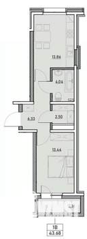 1-к квартира, вторичка, 44м2, 3/13 этаж