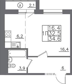 1-к квартира, вторичка, 35м2, 3/14 этаж