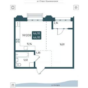 1-к квартира, вторичка, 45м2, 10/20 этаж
