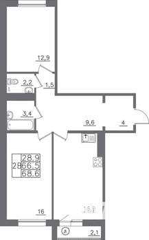 2-к квартира, вторичка, 69м2, 10/14 этаж