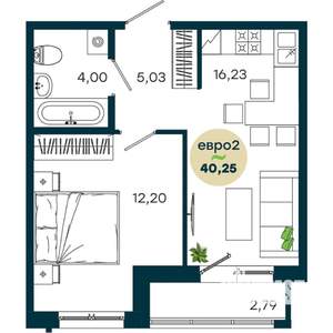 1-к квартира, строящийся дом, 40м2, 4/19 этаж