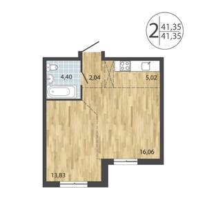 2-к квартира, строящийся дом, 41м2, 1/19 этаж