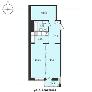 2-к квартира, строящийся дом, 60м2, 2/15 этаж