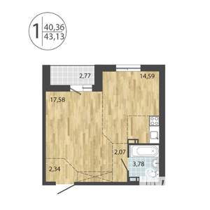 1-к квартира, вторичка, 43м2, 9/19 этаж