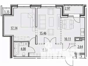 2-к квартира, вторичка, 64м2, 1/13 этаж