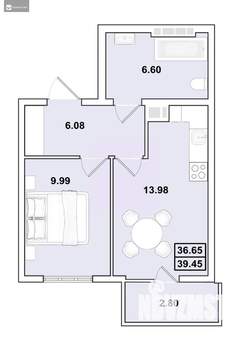 1-к квартира, строящийся дом, 39м2, 5/16 этаж