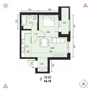 2-к квартира, вторичка, 44м2, 9/14 этаж