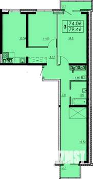 3-к квартира, строящийся дом, 79м2, 15/18 этаж