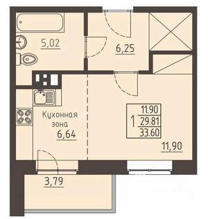1-к квартира, строящийся дом, 34м2, 7/17 этаж