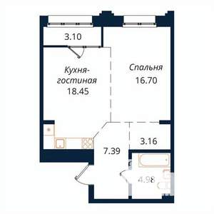 1-к квартира, строящийся дом, 54м2, 8/18 этаж