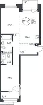 2-к квартира, вторичка, 68м2, 8/10 этаж