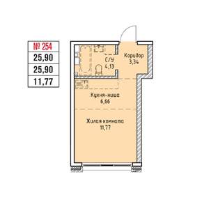 1-к квартира, строящийся дом, 26м2, 13/19 этаж