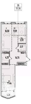 2-к квартира, вторичка, 78м2, 14/19 этаж