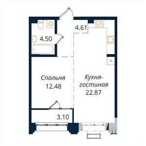 1-к квартира, строящийся дом, 47м2, 3/18 этаж