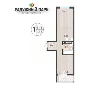 1-к квартира, вторичка, 43м2, 8/16 этаж