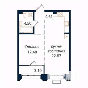 1-к квартира, строящийся дом, 47м2, 11/18 этаж