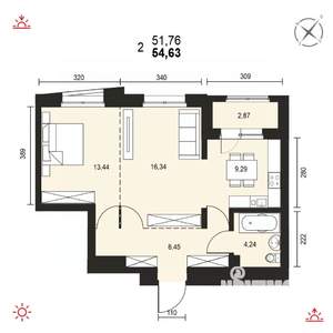 2-к квартира, вторичка, 55м2, 5/14 этаж