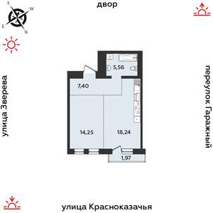 1-к квартира, строящийся дом, 47м2, 6/9 этаж