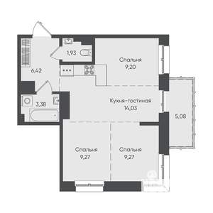 2-к квартира, вторичка, 59м2, 16/19 этаж