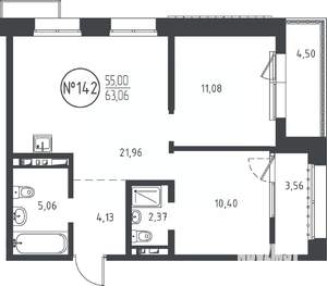 2-к квартира, вторичка, 63м2, 7/10 этаж