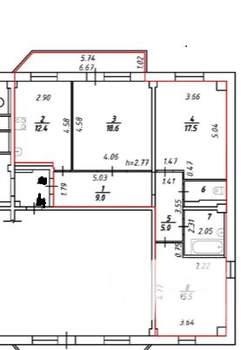 3-к квартира, вторичка, 85м2, 9/10 этаж