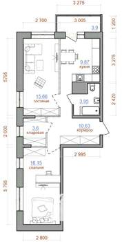 2-к квартира, строящийся дом, 64м2, 16/16 этаж