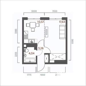 1-к квартира, строящийся дом, 36м2, 8/19 этаж