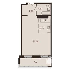 1-к квартира, вторичка, 52м2, 12/15 этаж