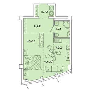 1-к квартира, вторичка, 51м2, 4/8 этаж