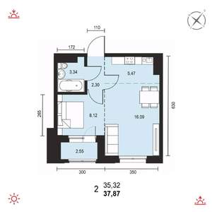 2-к квартира, вторичка, 38м2, 7/14 этаж