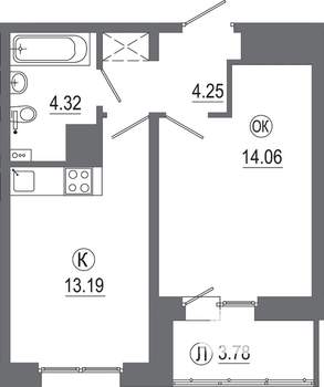 1-к квартира, вторичка, 39м2, 16/16 этаж