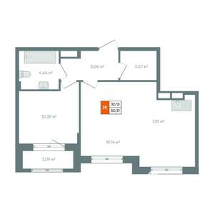 2-к квартира, вторичка, 52м2, 13/14 этаж