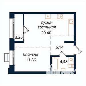 1-к квартира, строящийся дом, 46м2, 16/18 этаж