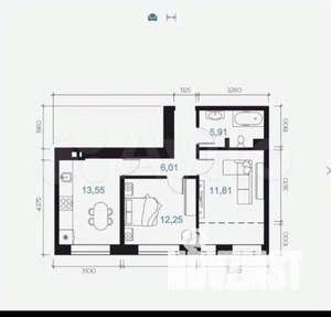 2-к квартира, вторичка, 53м2, 6/10 этаж