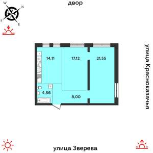2-к квартира, строящийся дом, 65м2, 2/14 этаж