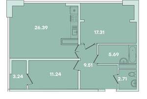 2-к квартира, вторичка, 77м2, 15/14 этаж