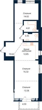 3-к квартира, строящийся дом, 80м2, 6/18 этаж