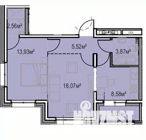 2-к квартира, вторичка, 54м2, 1/13 этаж