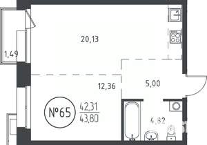 1-к квартира, вторичка, 44м2, 11/19 этаж