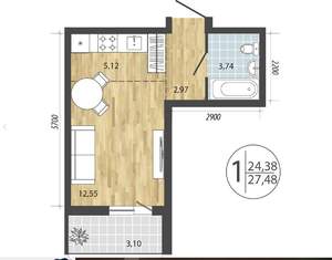 1-к квартира, строящийся дом, 27м2, 4/19 этаж