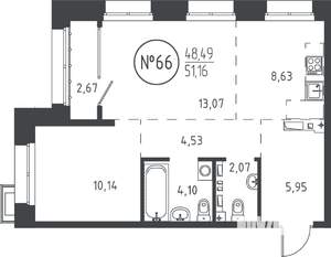 2-к квартира, вторичка, 50м2, 11/19 этаж