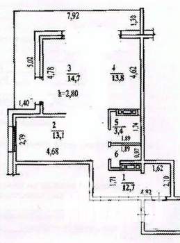 1-к квартира, вторичка, 60м2, 4/14 этаж