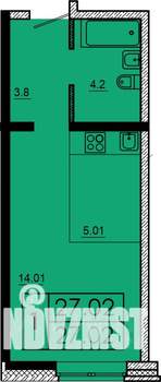 1-к квартира, строящийся дом, 27м2, 1/18 этаж